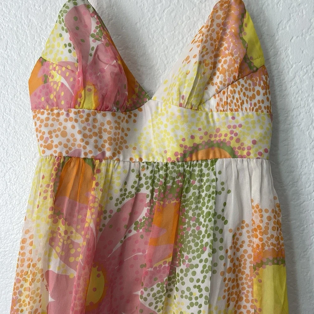 Milly Of New York Dress Size 6 Babydoll Slip Dress 100% Silk Side Zip Floral Y2K - Picture 2 of 8